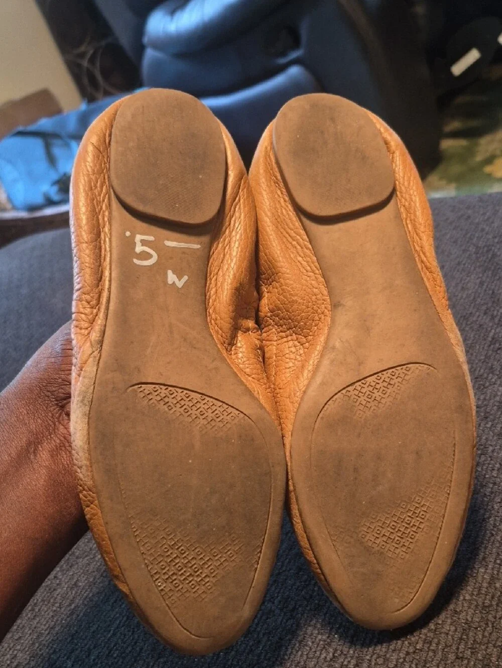 Tory Burch Caramel Leather Ballet Flats with Gold Logo